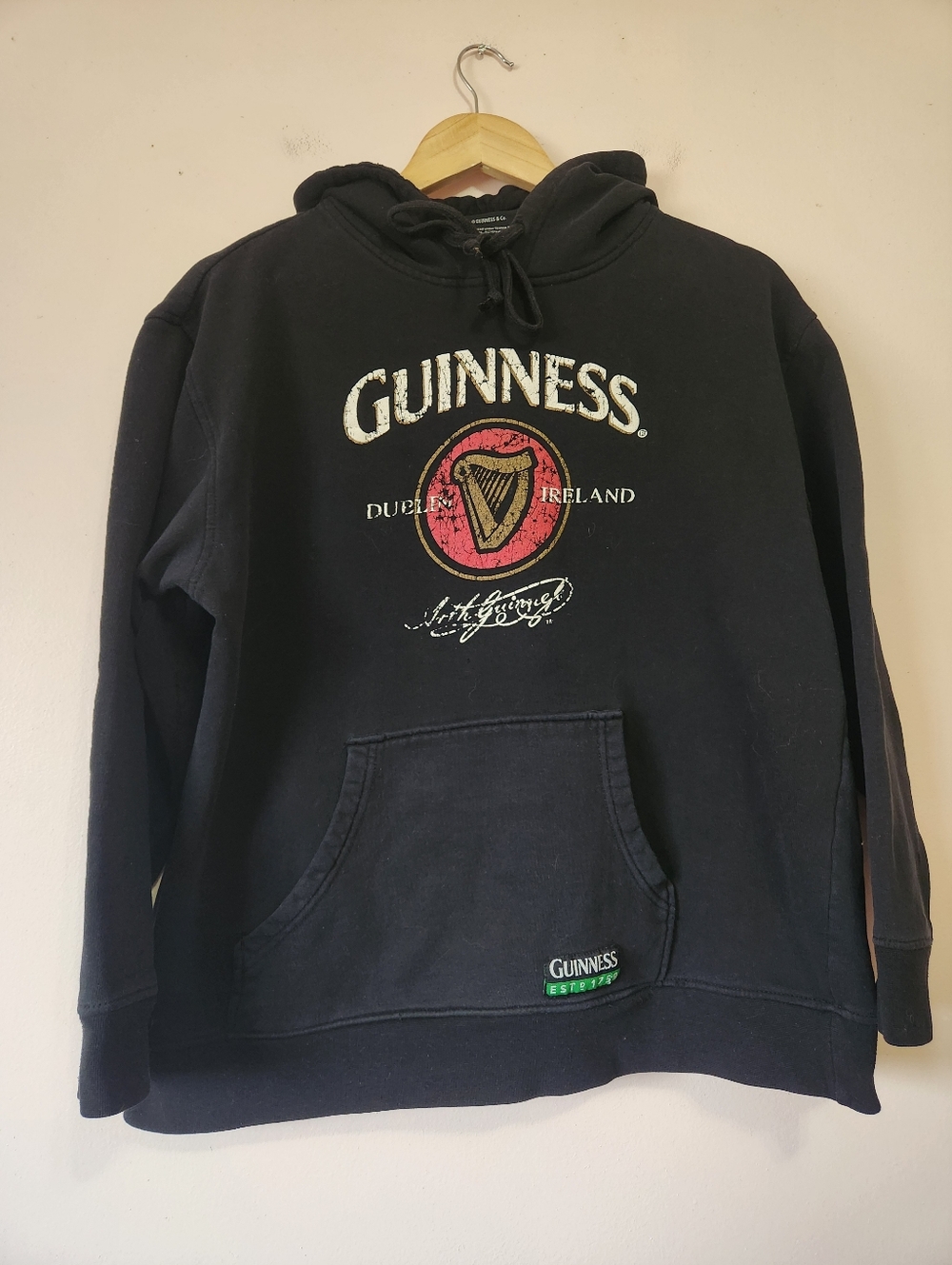 Authentic Guinness Black Hoodie Size M GUC Thrashed Distressed Grunge Skater